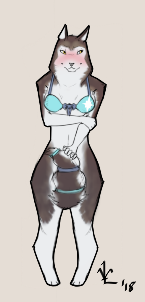 2018 anthro armello blush bow bra breasts canine clothing convenient_censorship covering covering_crotch covering_self female fur lavasi mammal river_(armello) shy simple_background solo tail_censorship underwear wolf