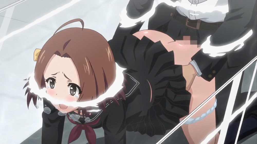 10s 1boy 1girl all_fours animated animated_gif brown_hair censored clockup clothed_sex collaboration_works doggystyle euphoria_(clockup) makiba_rika school_uniform sex short_hair water