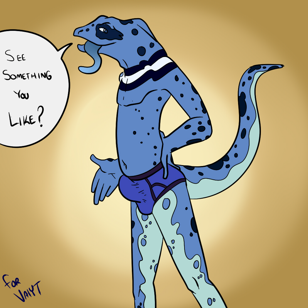 blue_lizard blue_skin bulge cyndiquill200 invalid_color lagarto_azul lizard male reptile scalie solo speech_bubble spots spotted_skin suggestive teenager tongue tongue_out young