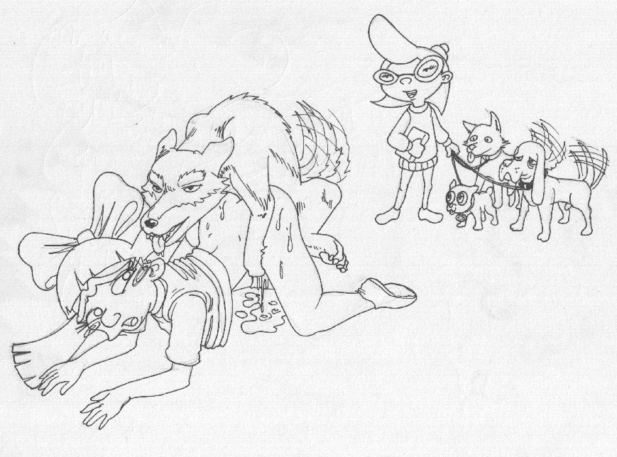 2006 bestiality canine collar dog female feral hey_arnold! leash lobozamora male male/female mammal monochrome phoebe_heyerdahl sketch traditional_media_(artwork)