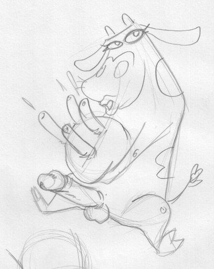 2009 balls bovine cattle cow_(cow_and_chicken) cow_and_chicken dickgirl intersex lobozamora mammal monochrome penis teats traditional_media_(artwork) udders