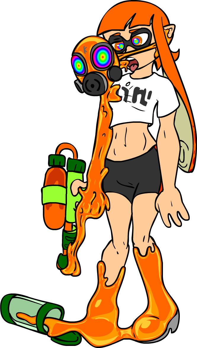 aged_up breasts cephalopod corruption digital_media_(artwork) female gas_mask humanoid inkling marine mask nintendo rubber shennanigma shiny solo splatoon video_games