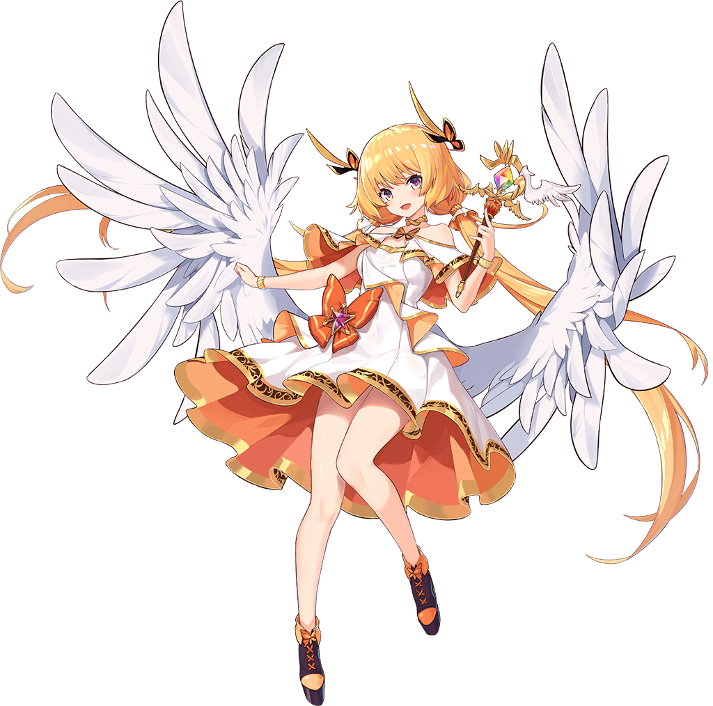 1girl angel_wings ark_order artist_request black_footwear blonde_hair bow bracelet capelet dress dress_bow feathered_wings full_body gold_trim holding holding_wand iris_(ark_order) jewelry long_hair looking_at_viewer low_twintails multicolored_eyes official_art orange_bow purple_eyes shoes sidelocks sleeveless sleeveless_dress solo tachi-e transparent_background twintails very_long_hair wand white_capelet white_dress white_wings wings yellow_eyes