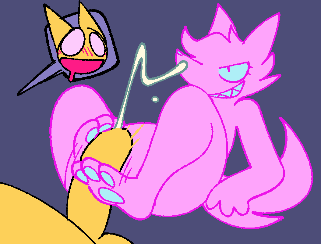 aimkid_(copyright) anthro balls big_butt blush blush_lines bodily_fluids butt canid canine cum domestic_cat drooling duo ejaculation feet felid feline felis foot_fetish foot_play footjob fur genital_fluids genitals ghost looking_at_another male male/male mammal motion_lines pawpads penis pink_body pink_fur saliva sex sitting sitting_on_another soft_fuzzy_man_(aimkid) spirit squishy_(artist) tail teeth thick_thighs yellow_body yellow_fur yellow_penis