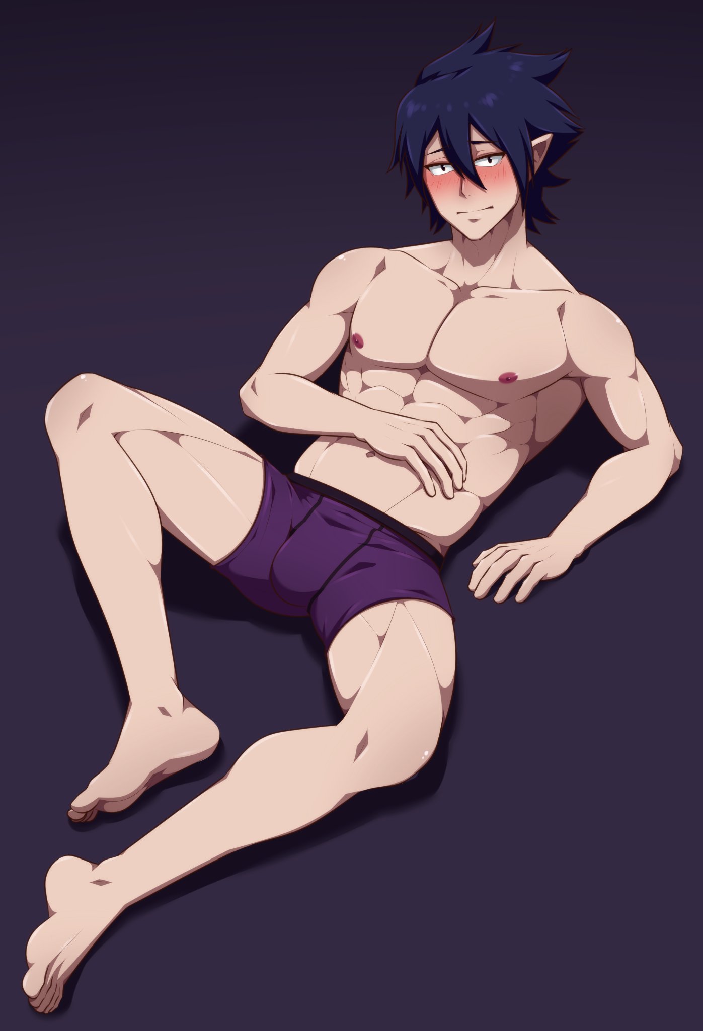 5_fingers 5_toes biped blush bulge catnappe143 clothed clothing eyebrows feet fingers hair hi_res humanoid humanoid_pointy_ears male muscular muscular_humanoid muscular_male my_hero_academia not_furry tamaki_amajiki toes topless topless_humanoid topless_male underwear underwear_only