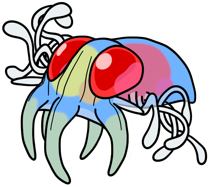 2017 alternate_species blue_body bugdex compound_eyes digital_drawing_(artwork) digital_media_(artwork) fak&eacute;mon feral fin front_view full-length_portrait gastropod marine multicolored_body nintendo pok&eacute;mon pok&eacute;mon_(species) portrait red_body red_eyes ricky_hoffman sea_butterfly simple_background solo spikes suspended_in_midair tentacles tentacruel toony translucent translucent_body video_games white_background yellow_body