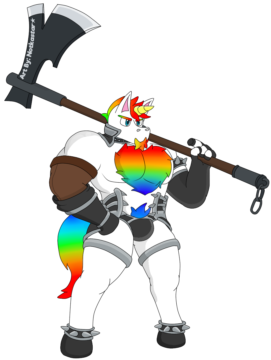 2019 alpha_channel anthro astaroth_(soul_calibur) axe clothing dave_(character) digital_media_(artwork) equine fur hair horn invalid_color male mammal melee_weapon multicolored_hair muscular muscular_male notkastar rainbow solo soul_calibur speedo standing swimsuit underwear unicorn video_games weapon