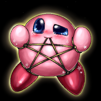 2012 ambiguous_gender bdsm black_background bondage bound box_xod crying kirby kirby_(series) nintendo not_furry simple_background solo tears video_games