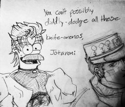 black_and_white clothed clothing coat dialogue dio dot_pupils english_text facial_hair hair hand_symbol hat headband heart_symbol human invalid_tag jojo's_bizarre_adventure jotaro_kujo male mammal meme monochrome mustache ned_flanders not_colored not_furry open_mouth pencil_(artwork) rwbyishere sailor_symbol simple_background text the_simpsons traditional_media_(artwork) vampire yare_yare_daze