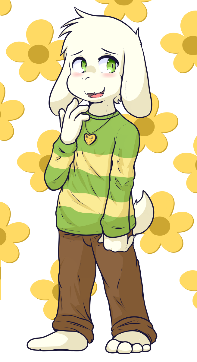 2017 alpha_channel anthro asriel_dreemurr blush caprine clothing crackers cub goat green_eyes jewelry looking_at_viewer male mammal necklace open_mouth patter_background solo standing undertale video_games young