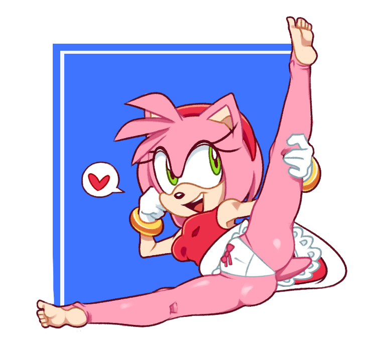 &lt;3 amy_rose anthro arm_support barefoot bow_panties breasts camel_toe clothed clothing eyelashes feet female gloves green_eyes hair headband hedgehog humanoid_feet leaning_on_elbow lying mammal on_side one_leg_raised open_mouth panties pink_hair skirt solo sonic_(series) speech_bubble spread_legs spreading squidapple underwear