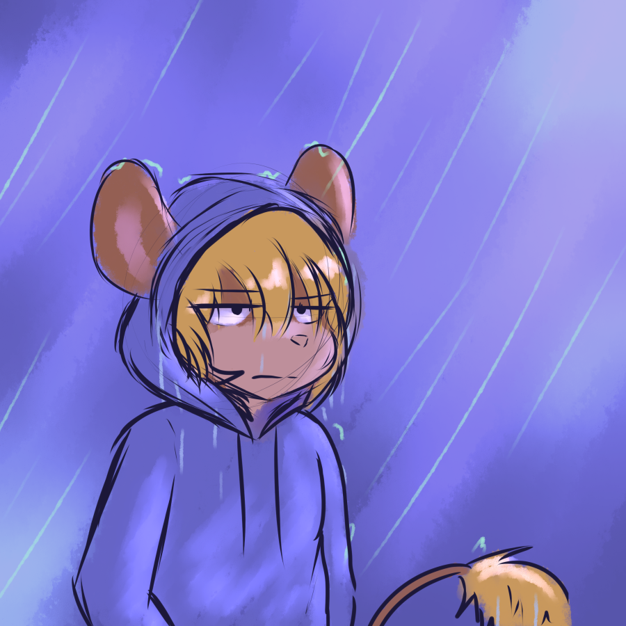 clothing crackers crackers_(character) hoodie male mammal mouse raining rodent solo wet young