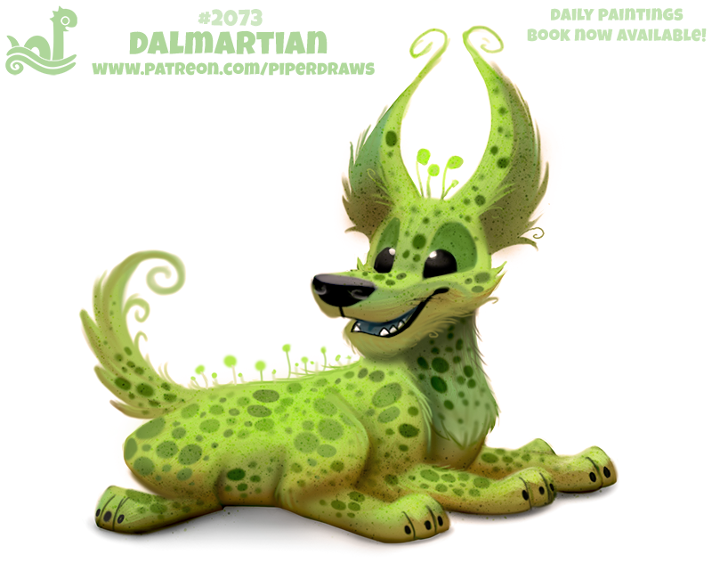 alien ambiguous_gender black_eyes canine cryptid-creations dalmatian dog feral fur green_fur humor mammal multi_leg multi_limb open_mouth pun solo