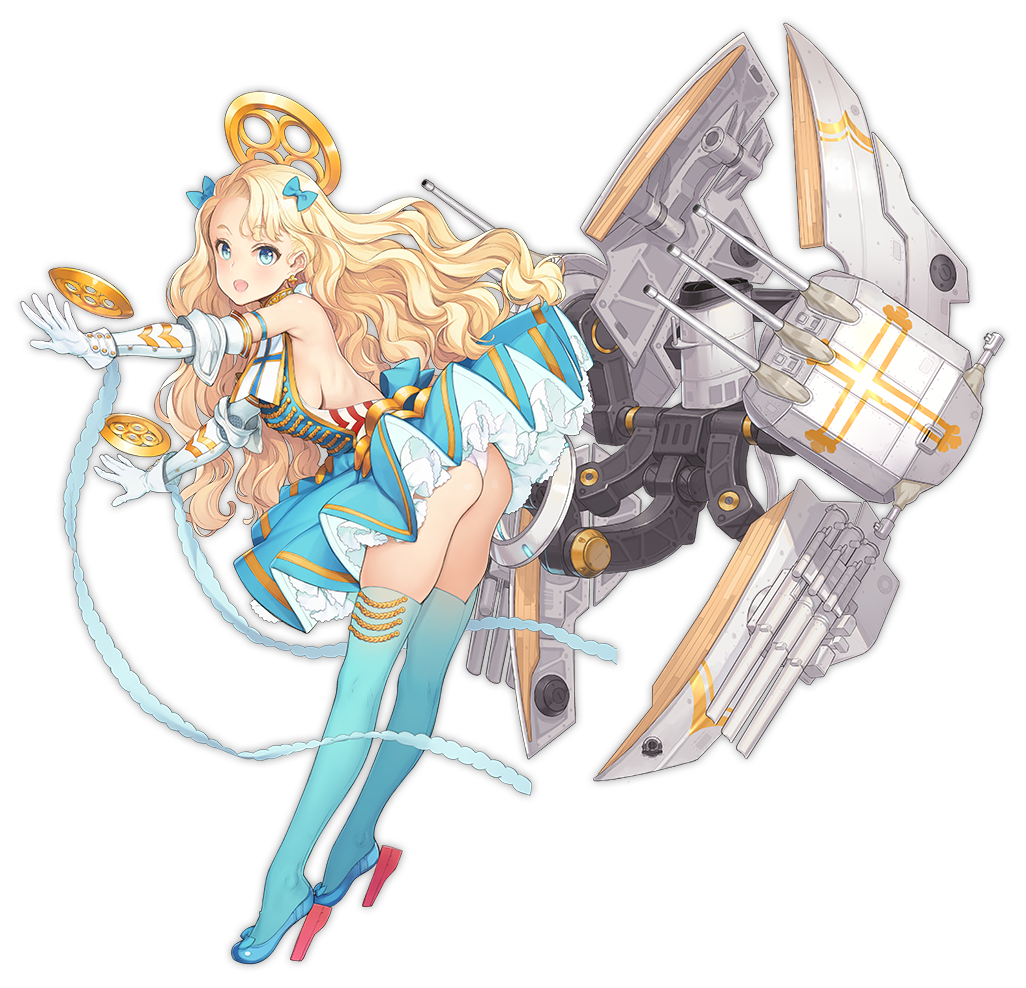 aqua_bow aqua_eyes aqua_legwear aqua_skirt armlet armpit_peek ass azur_lane bangs bare_shoulders blonde_hair bow breasts cannon collar cross double-breasted earrings elbow_gloves emile_bertin_(azur_lane) eyebrows_visible_through_hair floating_hair from_side full_body gloves hair_bow hair_ornament headgear high_heels jewelry leaning_forward long_hair looking_at_viewer machinery medium_breasts military military_uniform official_art ooyari_ashito open_mouth outstretched_arms panties pantyshot parted_bangs petticoat pleated_skirt ribbon ribs rudder_shoes sideboob skirt solo standing thighhighs transparent_background turret underwear uniform wavy_hair white_gloves white_panties