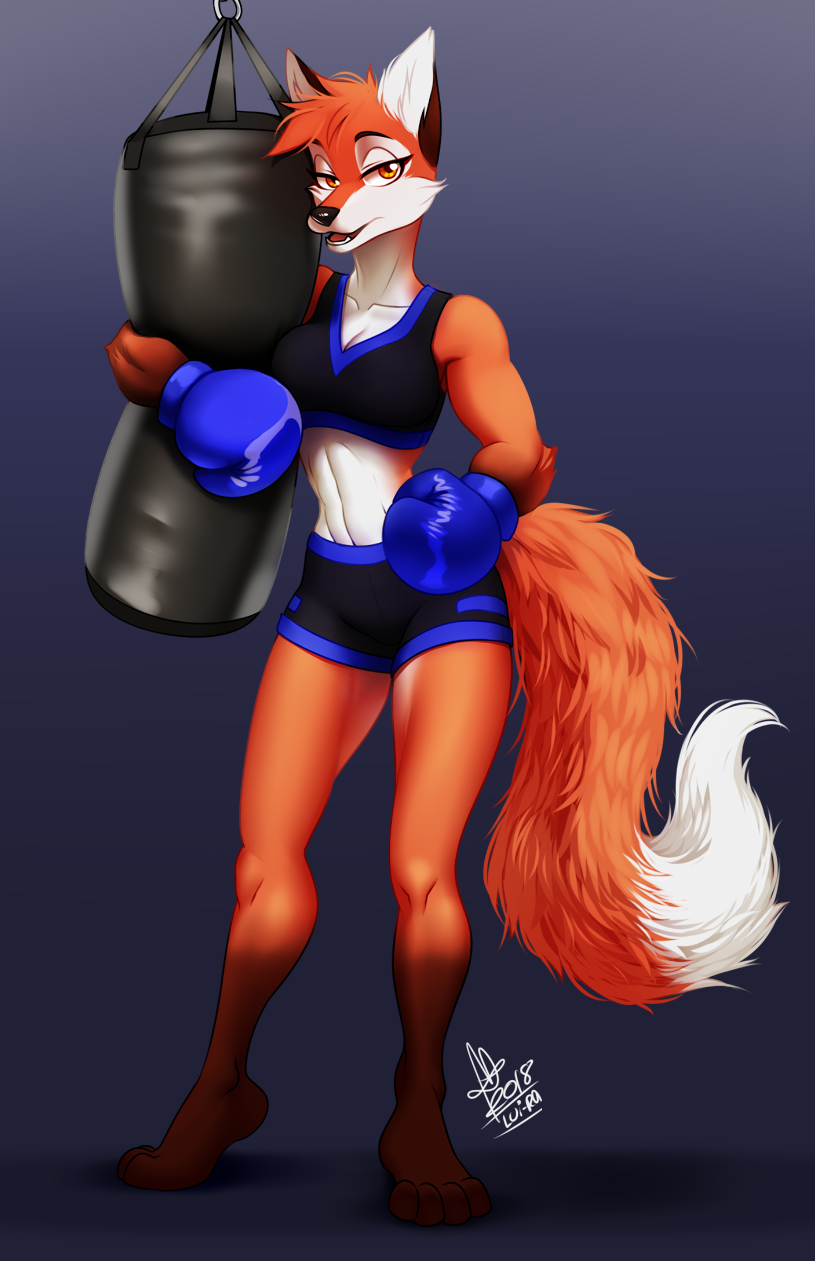 2018 4_toes abs anthro athletic bedroom_eyes black_nose boxing boxing_gloves bra breasts canine cleavage clothed clothing dakota_(cavix) dipstick_tail exercise eyebrows eyelashes female fox fur gloves_(marking) half-closed_eyes looking_at_viewer lui-ra mammal markings multicolored_fur multicolored_tail punching_bag red_fur red_tail seductive shorts signature simple_background socks_(marking) solo sport sports_bra tight_clothing toes training two_tone_fur two_tone_tail underwear white_belly white_fur white_tail workout yellow_eyes