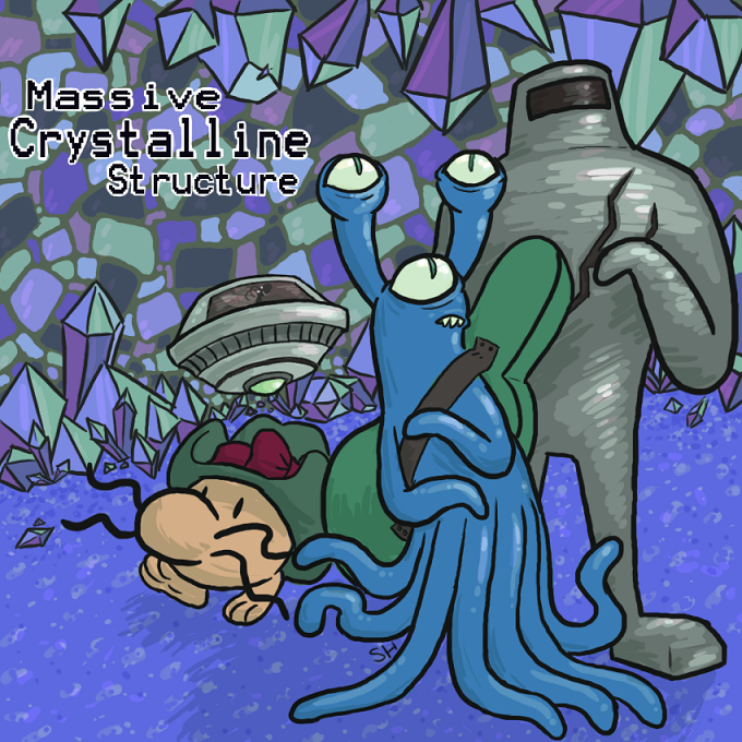 alien alinivar ambiguous_gender big_nose blue_skin cave clothed clothing colonel_saturn cracked crystal cybernetics cyborg earthbound_(series) english_text eyestalks green_eyes group guitar_case hat humanoid insect_wings jeez-ninten larice machine male mook mother:_cognitive_dissonance mr._saturn multi_eye nintendo not_furry official_art starman tentacles text ufo video_games waddling_head whiskers wings zarbol