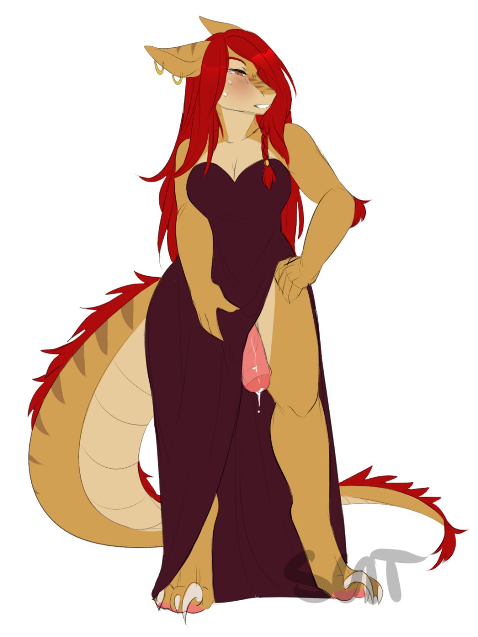 akita(theretto) anthro breasts crazybear dickgirl hair intersex lizard penis red_hair reptile rykar scalie simple_background solo white_background