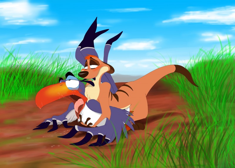 ahegao ambiguous_gender ambiguous_penetration avian bird blue_feathers blush brown_fur chest_tuft detailed_background disney drooling eye_roll feather_hands feathers feral feral_on_feral from_behind_(disambiguation) fucked_silly fur grabbing_from_behind herpestid invalid_tag looking_pleasured male male/ambiguous mammal meerkat mongoose open_mouth outside penetration saliva sweat tan_fur the_lion_king timon tongue tongue_out tuft white_feathers zazu