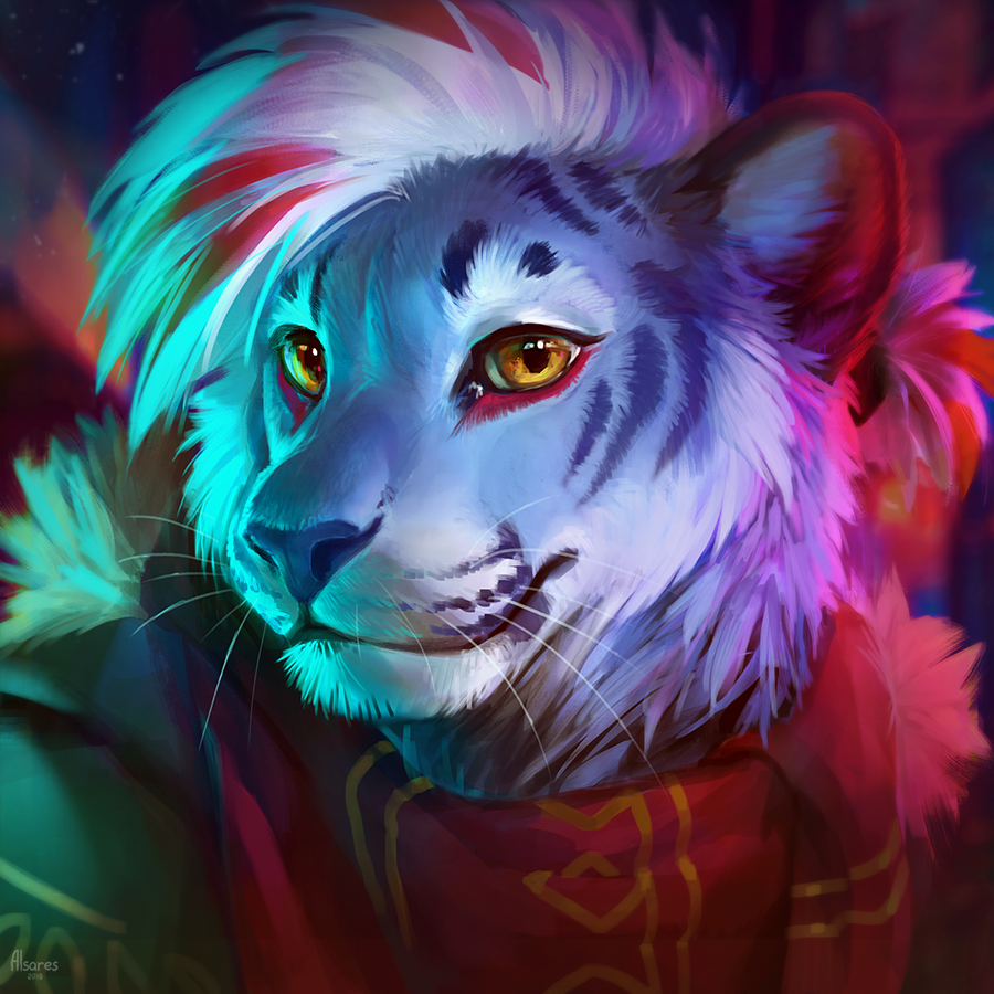 2018 alsareslynx amber_eyes anthro blue_fur blue_nose digital_media_(artwork) feline fur headshot_portrait looking_at_viewer mammal portrait smile solo tiger