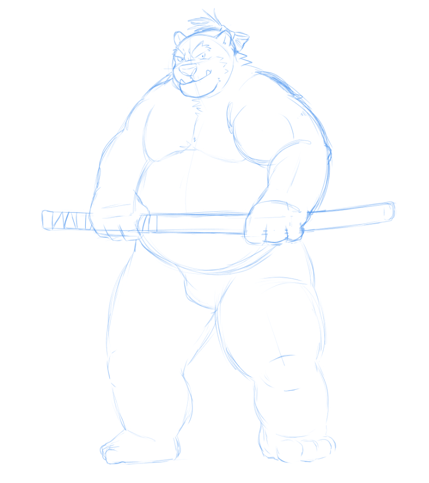 2018 anthro bear belly clothing kamui_shirow male mammal melee_weapon moobs overweight overweight_male solo sword underwear weapon