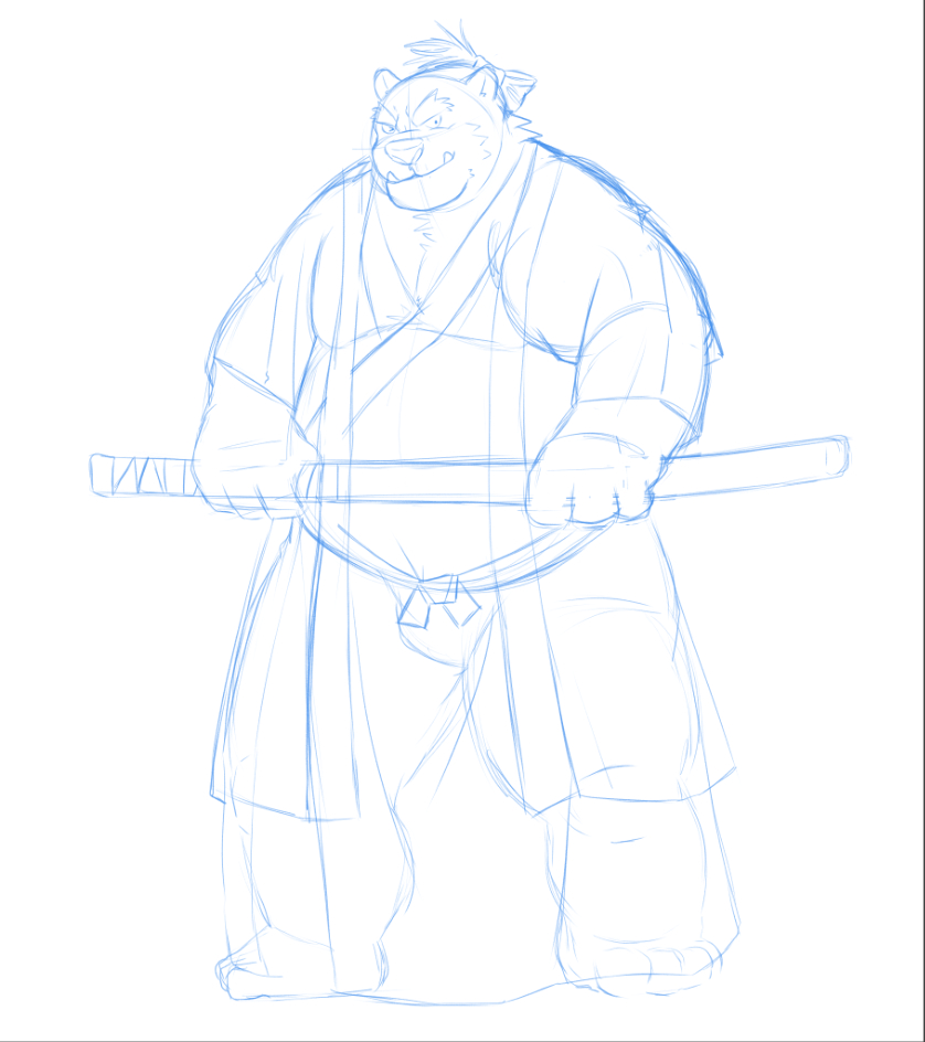 2018 anthro bear belly clothed clothing kamui_shirow male mammal melee_weapon overweight overweight_male solo sword underwear weapon