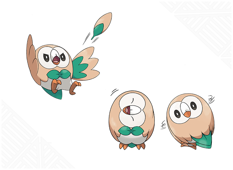 2016 3_toes action_pose ambiguous_gender attack avian beak biped bird claws feathers feral head_tilt ken_sugimori multiple_poses nintendo official_art pok&eacute;mon pok&eacute;mon_(species) pose rowlet simple_background solo standing suspended_in_midair tail_feathers talons toe_claws toes video_games