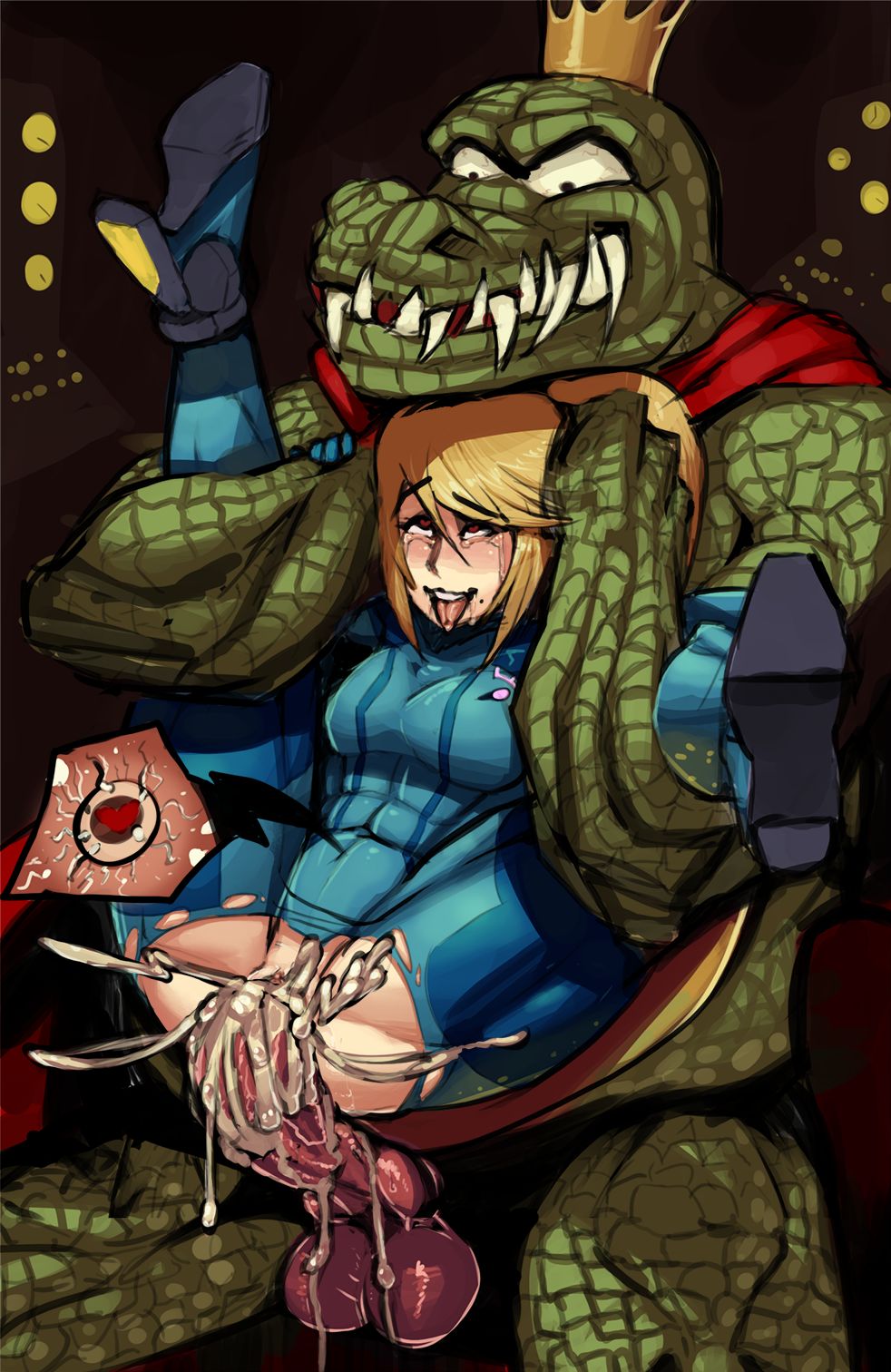 ahegao anthro beauty_mark bodysuit boxerman boxman clothing crown cum cum_in_pussy cum_inside donkey_kong_(series) female female_on_anthro forced full_nelson human human_on_anthro impregnation interspecies king_k_rool looking_pleasured male male/female male_penetrating mammal metroid mind_break nintendo ovum penetration rape samus_aran skinsuit sound_effects sperm_cell super_smash_bros tight_clothing vaginal vaginal_penetration video_games