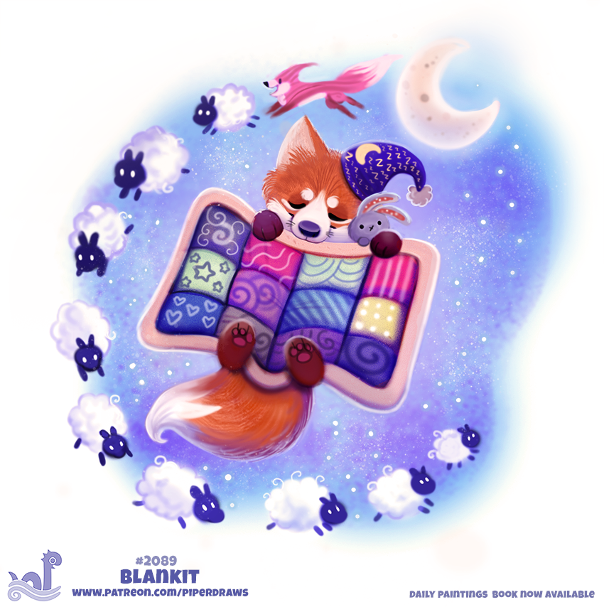 &lt;3 ambiguous_gender bedding black_fur blanket canine caprine crescent_moon cryptid-creations feral fox fur hat humor lagomorph mammal moon night orange_fur pawpads plushie pun quilt rabbit sheep sleeping solo_focus sound_effects star stocking_cap white_fur zzz