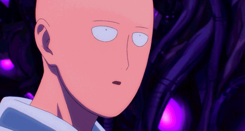 1boy animated animated_gif bald funny one-punch_man saitama_(one-punch_man) smile solo text_focus