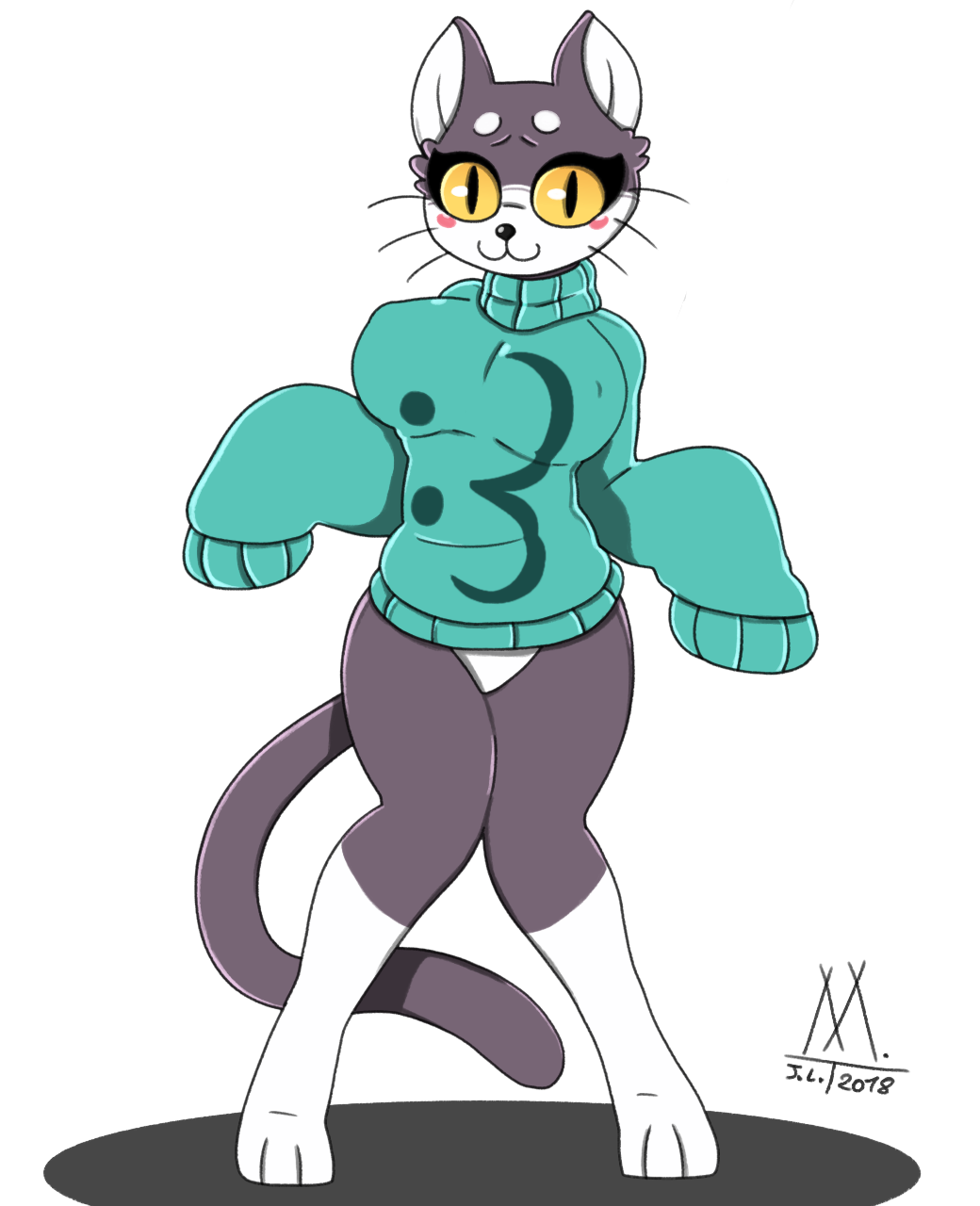 :3 big_breasts bottomless breasts cat clothed clothing crossgender feline female mammal meatboom oversized_clothing solo sweater