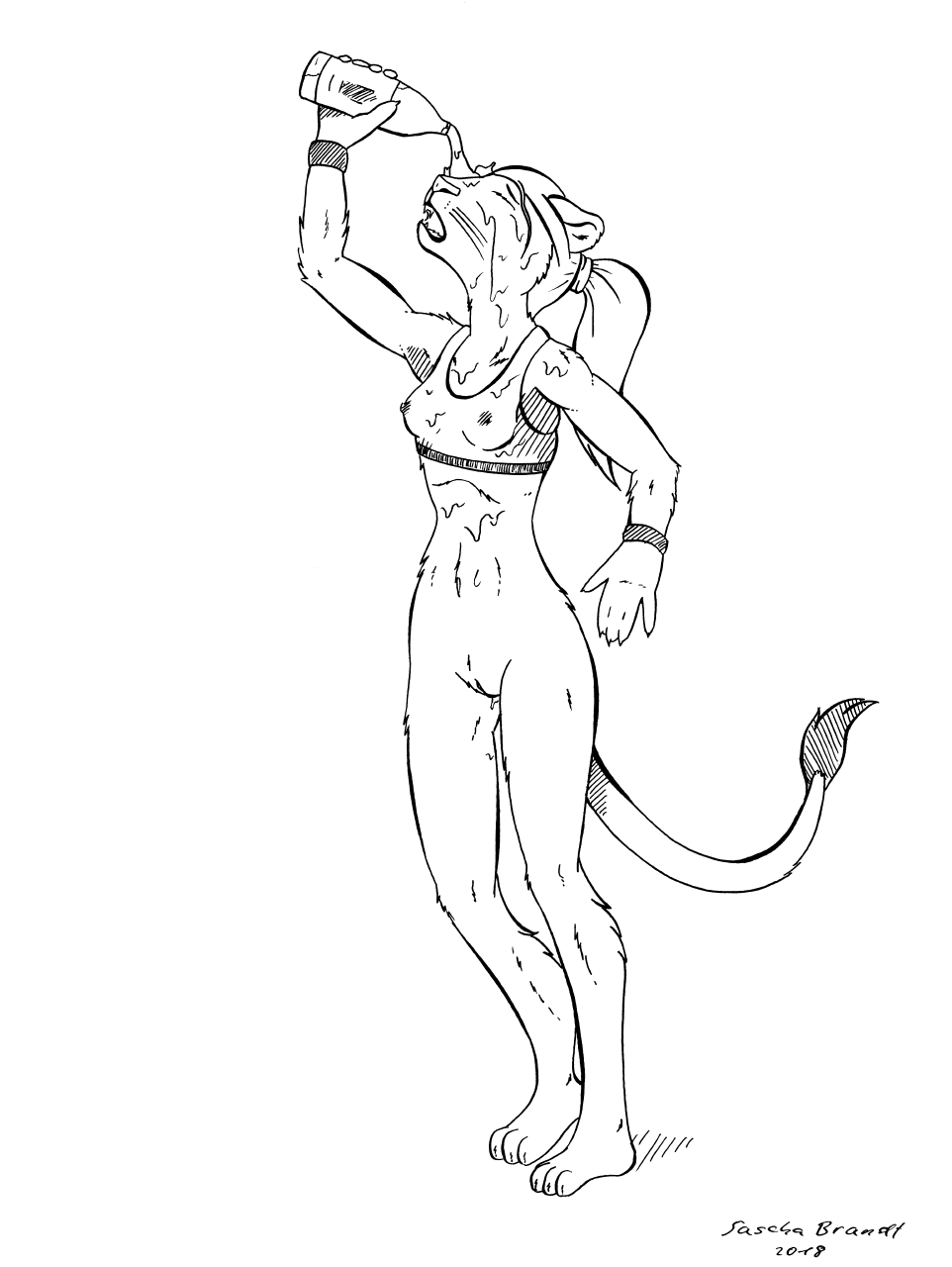 anthro bottomless clothed clothing feline female hi_res invalid_tag lion lionclaw1 mammal nude pouring pussy solo sport summer top water