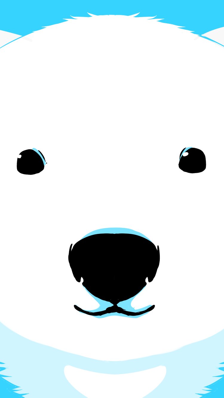 :3 ambiguous_gender beady_eyes bear black_nose blue_background close-up fluffy fur kishibe mammal polar_bear restricted_palette simple_background smile solo white_fur