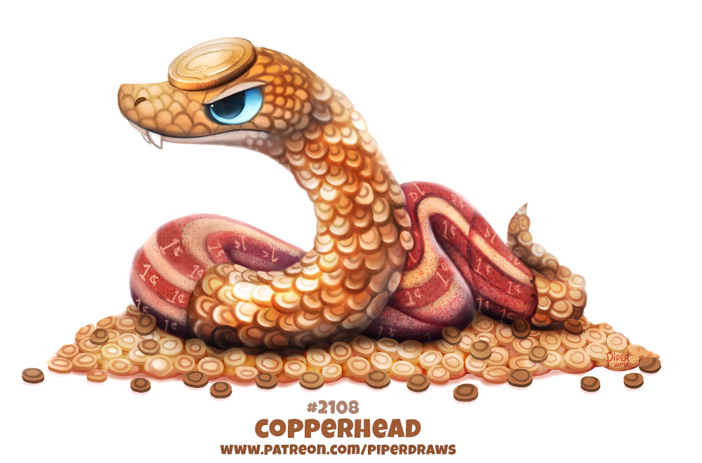 ambiguous_gender blue_eyes coin copperhead cryptid-creations fangs feral humor mineral_fauna orange_scales ouroboros penny_(coin) pun reptile scales scalie simple_background snake solo viper visual_pun white_background