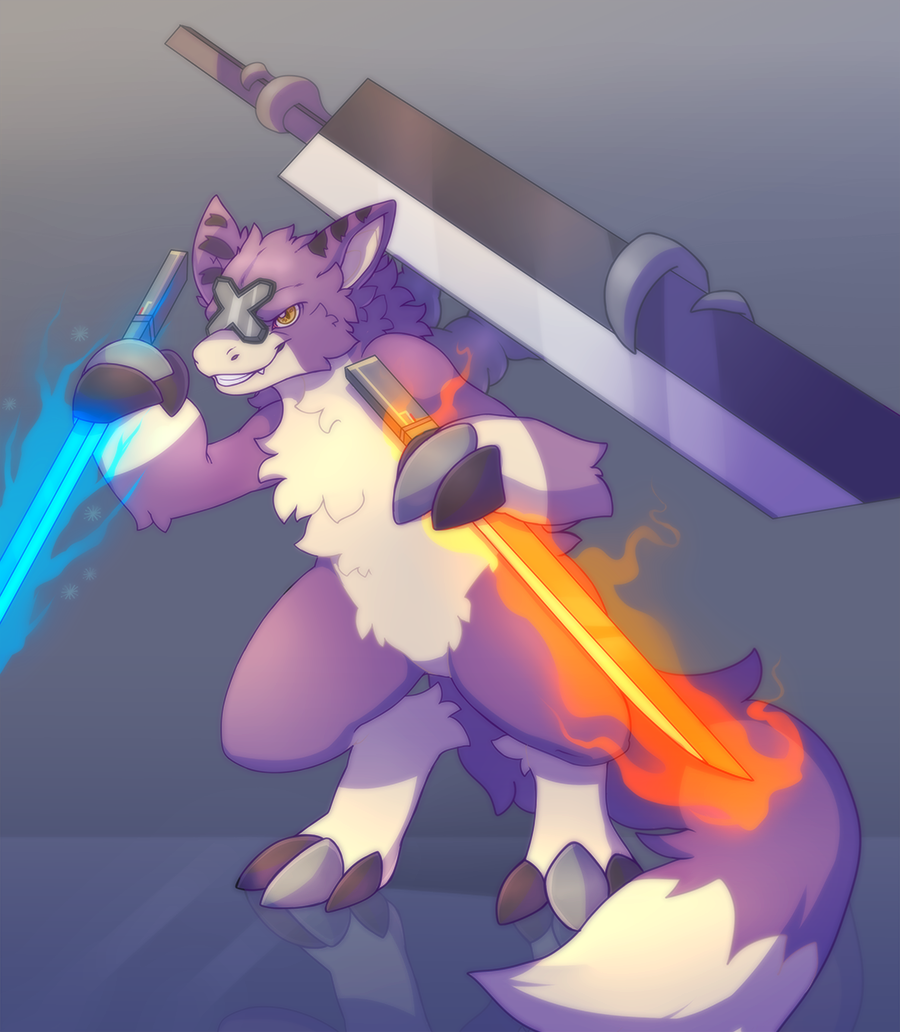 ambiguous_gender anthro digimon dipstick_tail dorumon fan_character greatsword katana ladynoface96 melee_weapon multicolored_tail simple_background solo sword teeth weapon yama_the_dorumon