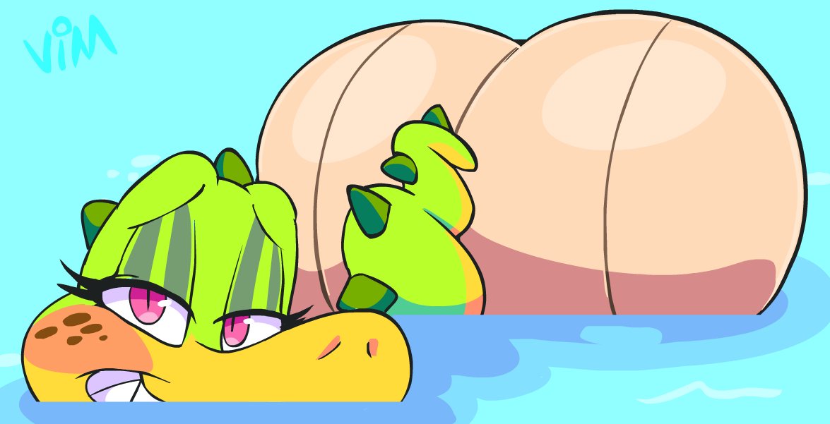 2018 anthro ass_up australian bedroom_eyes big_butt butt clothed clothing croc_(vimhomeless) crocodile crocodilian eyelashes female freckles half-closed_eyes huge_butt looking_at_viewer partially_submerged reptile scalie seductive shorts simple_background smile solo teeth vimhomeless water wide_hips