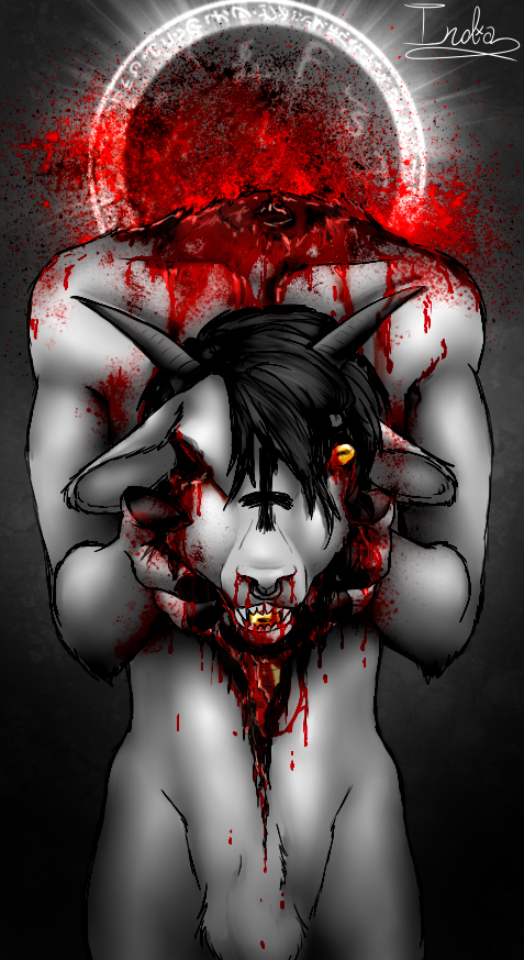 artfight blood caprine decapitation demon demon_goat eye_trauma goat gore male mammal splatter the13thblackcat