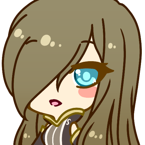 1girl bare_shoulders blue_eyes blush blush_stickers brown_hair chibi detached_sleeves eyebrows_visible_through_hair face female hair_over_one_eye happy long_hair looking_at_viewer muguet open_mouth shiny shiny_hair simple_background sleeveless smile solo tales_of_(series) tales_of_the_abyss tear_grants white_background