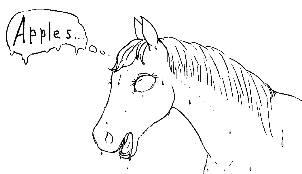 ahegao ambiguous_gender apple dream drooling equine feral food fruit horse looking_pleasured mammal monochrome open_mouth saliva stoopedhooy sweat tagme tears