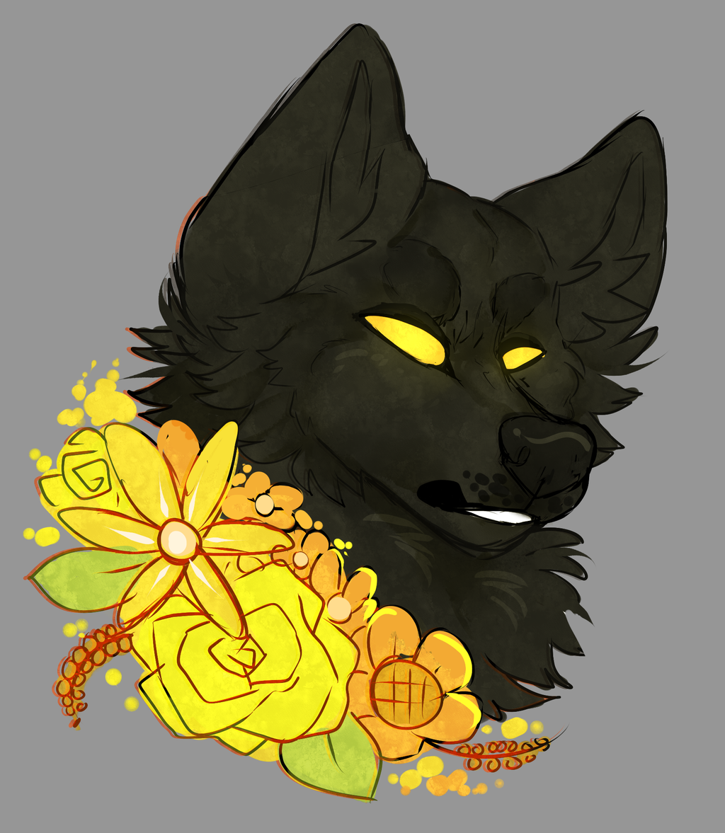 2018 ambiguous_gender black_nose canine flower glowing glowing_eyes grey_background mammal no_pupils plant simple_background solo ufohouse yellow_eyes