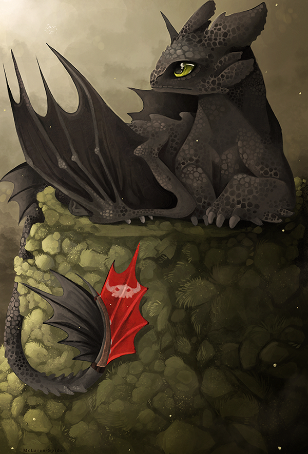 2014 claws day dragon feral green_eyes how_to_train_your_dragon lying male maplespyder membranous_wings night_fury outside solo toothless wings