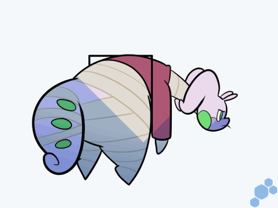 animated big_butt butt clothing female frown goodra green_eyes kiwi_(potoobrigham) nintendo pok&eacute;mon pok&eacute;mon_(species) potoobrigham solo struggling stuck sweater video_games wrappings