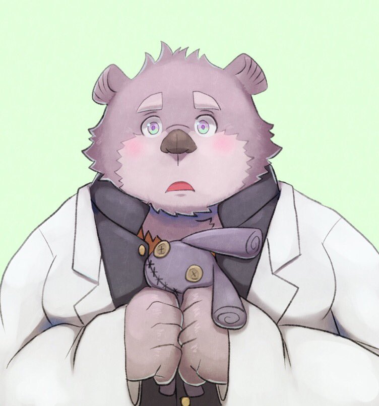 2017 anthro bear blush clothed clothing humanoid_hands jambavan male mammal overweight overweight_male simple_background solo tokyo_afterschool_summoners watoson