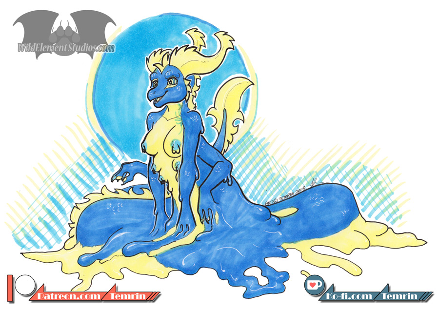 anthro breasts challenge copic copic_colour dragon ember_saffron female goo_(disambiguation) gooey invalid_tag marker melty multi_breast naga nipple_piercing nipples nude piercing reptile scales scalie snake solo temrin traidtional_art