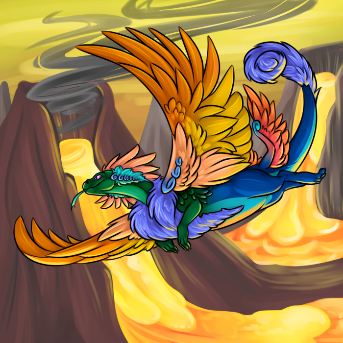 2014 amocin claws coatl_dragon digital_media_(artwork) dragon feathered_wings feathers feral flight_rising flying fur hair multicolored_fur paws scalie solo toe_claws tongue video_games vulcano wings