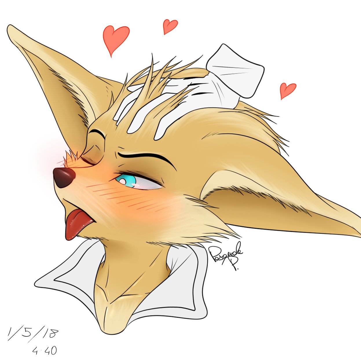 &lt;3 2018 blush bust_(disambiguation) canine collar cuffs_(disambiguation) date disembodied_hand fennec fox inner_ear_fluff looking_pleasured male mammal pakyart15 paladins pip_(paladins) rubbing simple_background solo solo_focus tongue tongue_out white_background