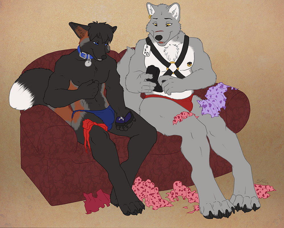 blush canine clothing collar donovan_grayson fox harness holidays jockstrap littlewolf112 love male male/male mammal marcus_grayson ring sabretoothed_ermine underwear valentine's_day wedding_ring wolf