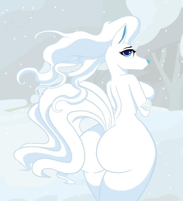 alolan_ninetales anthro big_butt butt cocaine-leopard crossed_arms female fur hair long_hair looking_at_viewer nintendo nude outside pok&eacute;mon pok&eacute;mon_(species) regional_variant snow solo standing video_games white_fur