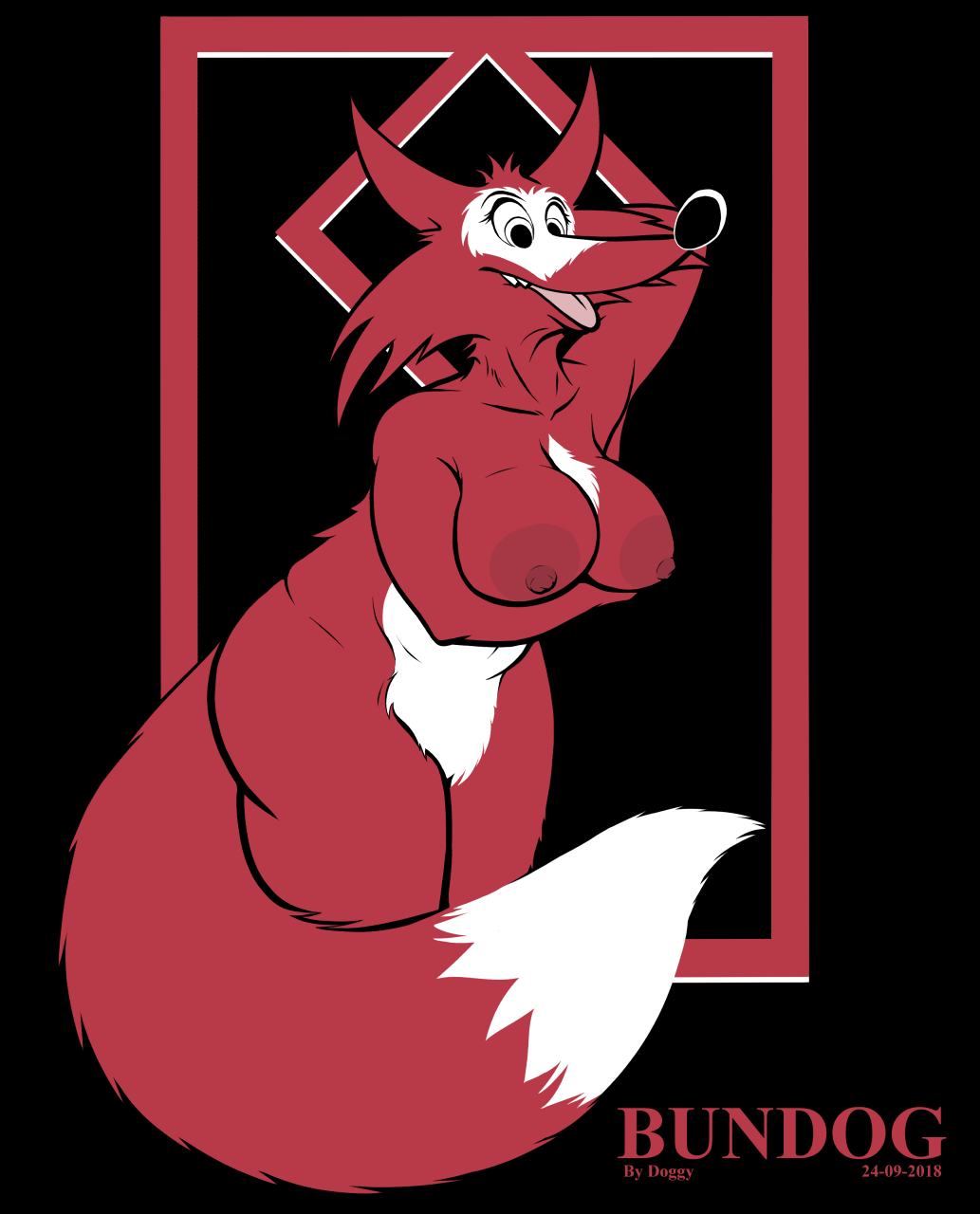 big_(disambiguation) breasts canine cute eyelashes female fox logo male male/female mammal pinup pose snout solo thick_thighs titus titus_interactive titus_the_fox tongue