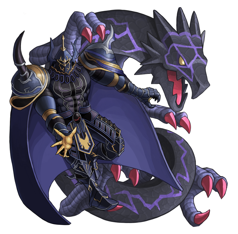 armor ayyk92 black_armor cape dragon final_fantasy final_fantasy_iv full_body gauntlets golbeza helmet horned_helmet male_focus muscle open_mouth shoulder_armor standing standing_on_one_leg weapon white_background yellow_eyes