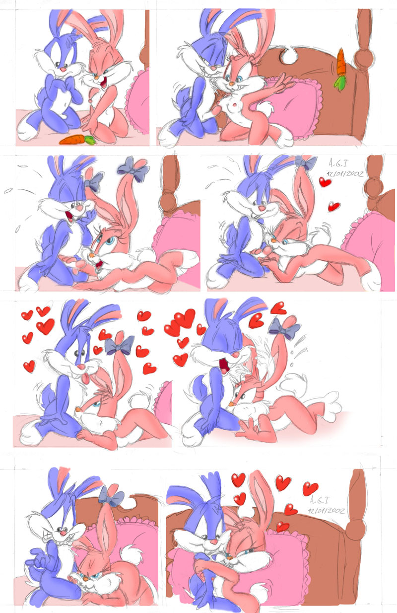 &lt;3 andybunny anthro babs_bunny blue_fur breasts buster_bunny comic cum cum_explosion cum_in_throat cum_inside fellatio female fur hug lagomorph male male/female mammal nipples nude oral penis penis_grab pink_fur rabbit sequence sex sweat tiny_toon_adventures warner_brothers young